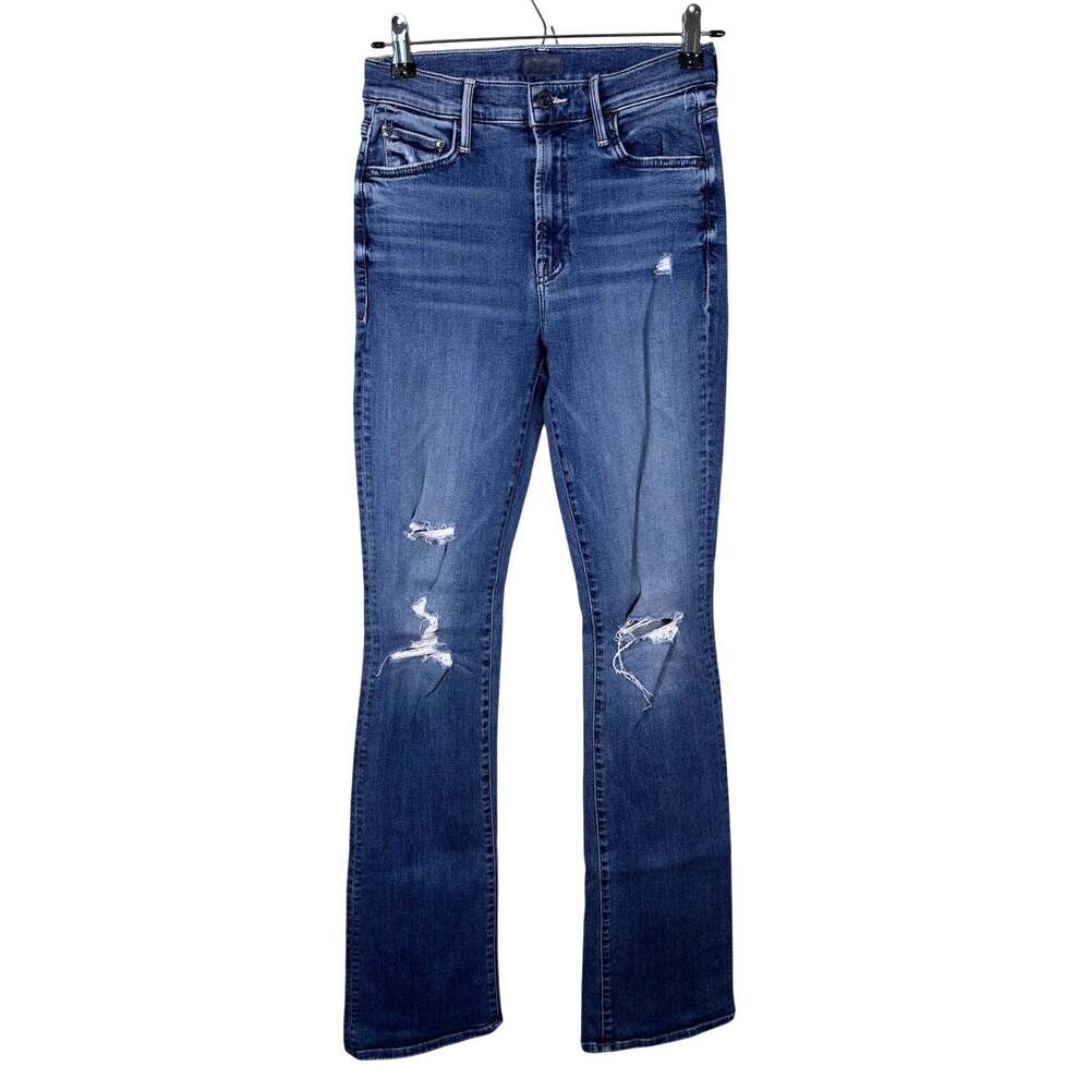 MOTHER Womens Insider High Rise Mini Flare Bootcut Jeans Size 26 Blue Distressed